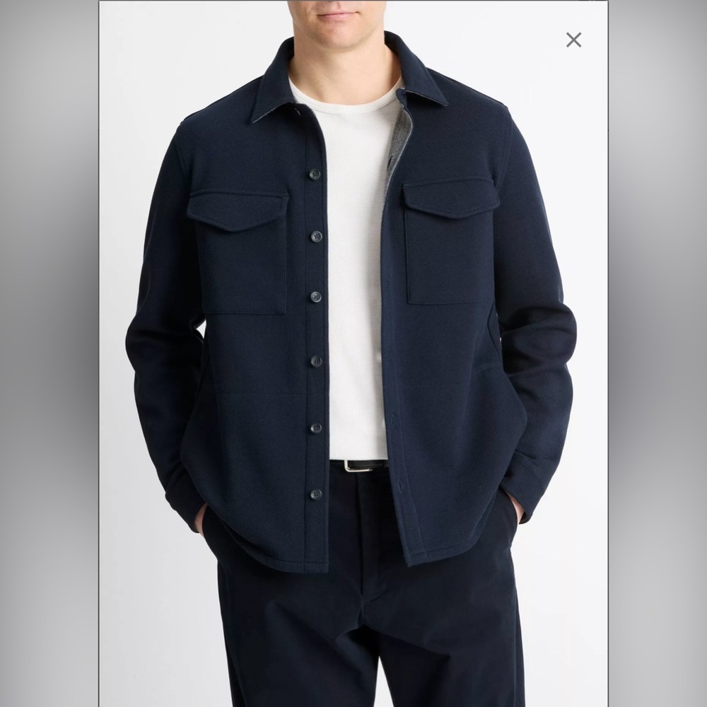 🔥NWOT Vince Dark Blue Pique Shirt Jacket. Size M